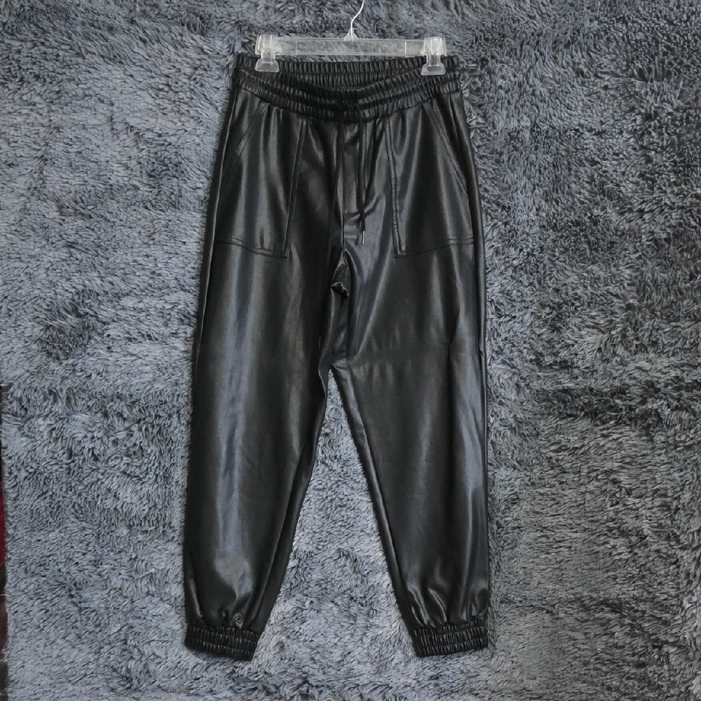 BCBGeneration Sleek Black Leather Joggers